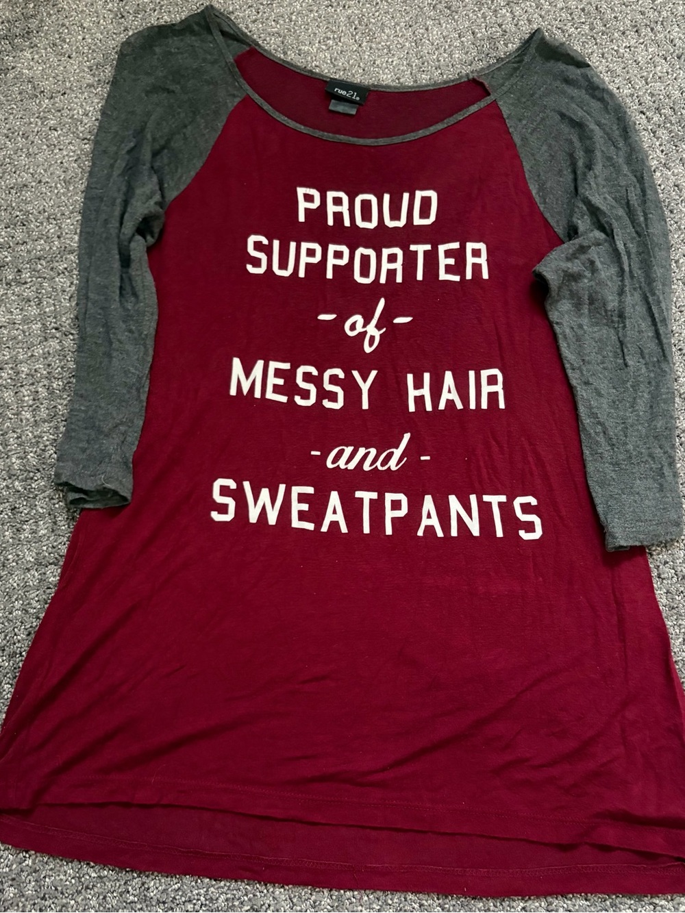 Maroon and Gray Raglan Graphic Long Sleeve Tee